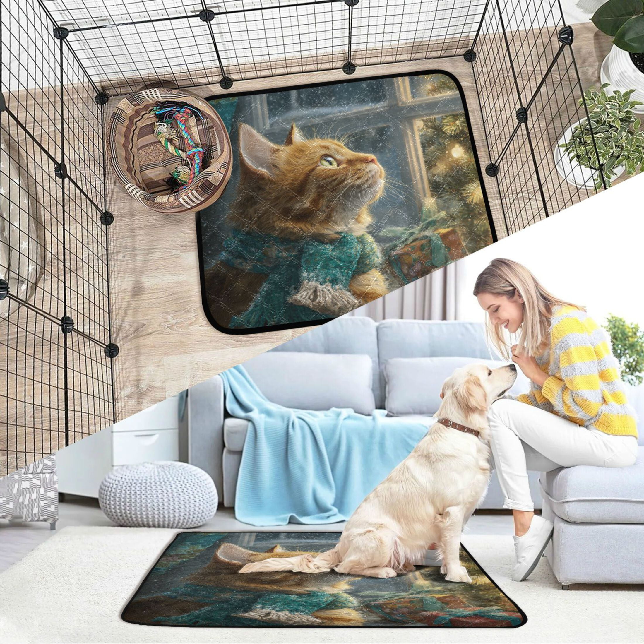 Qxltty Ginger Cat Cat litter Pads Pet Set of 2 Diaper Mats Center Anti-leakage Layer Absorbent Soft and Comfortable