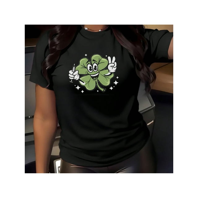 St. Patrick's Day Four-Leaf Clover Print T-Shirt For Men And Women Round Neck Cotton Short-Sleeved Sports T-Shirt For All Seasons