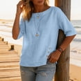 thumbnail image 4 of Womens Elbow Length Sleeve T-Shirts Crew Neck Side Button Detail Tops Solid Color Casual Summer Blouses 2XL, 4 of 5