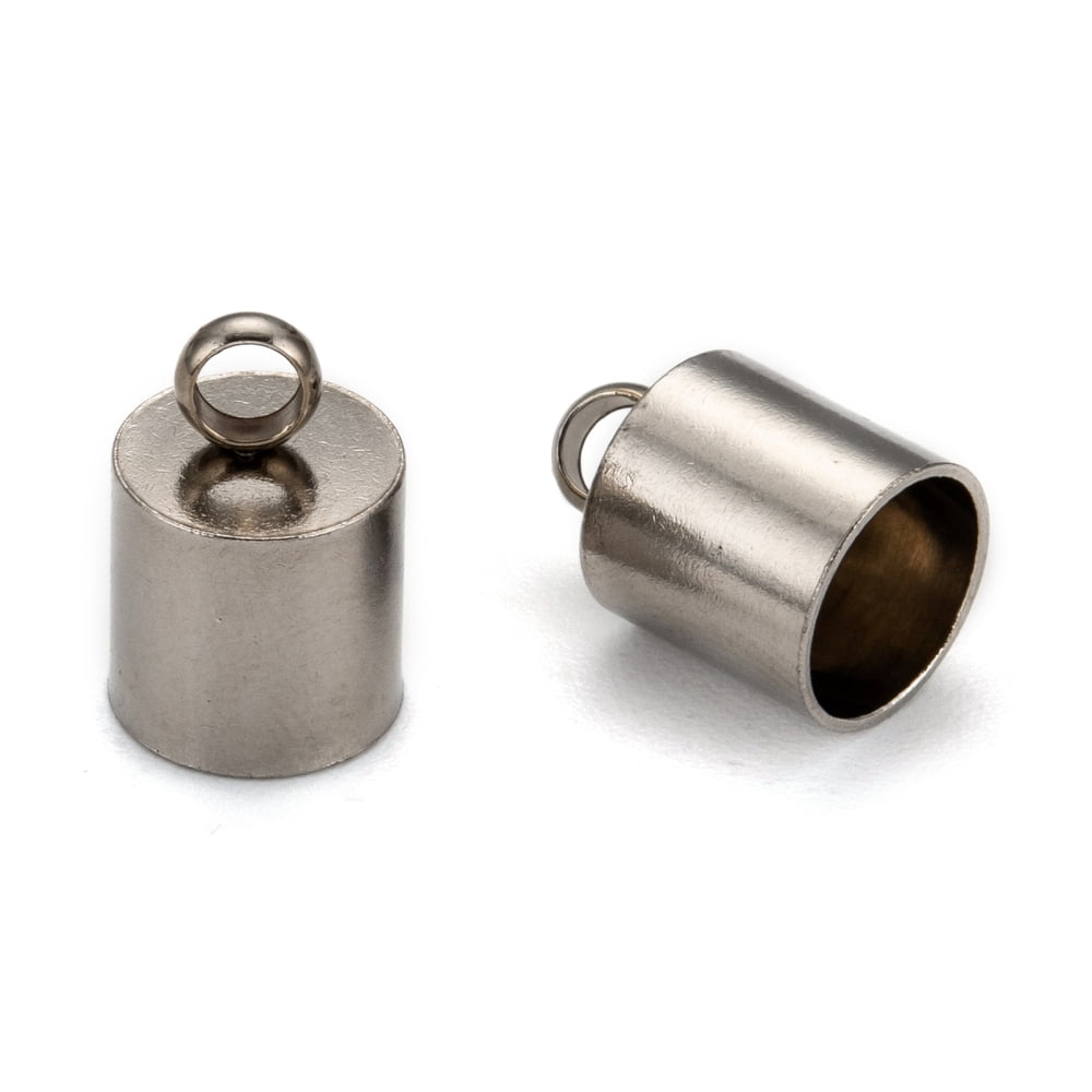 100pc Tarnish Resistant Smooth Surface 201 Stainless Steel Cord Ends End Caps Stainless Steel Color 12x8mm Hole: 2.5mm 7mm Inner Diameter