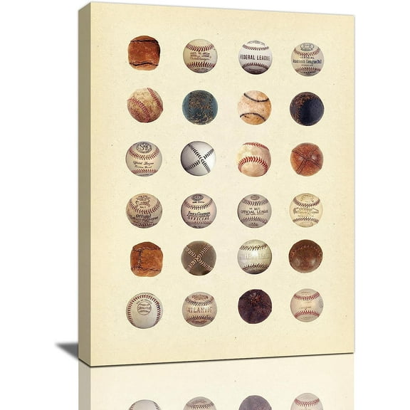 Baseball Pictures Wall Art Vintage Baseball Poster History of Baseball Canvas Prints Painting Retro Sports Wall Decor for Boys Men Framed Artwork for Boy''s Room Bedroom 12"x16"