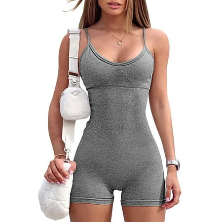 

Ma&Baby Women Bodysuit Summer Sleeveless U-Neck Rompers Spaghetti Strap Casual Short Jumpsuit Playsuits