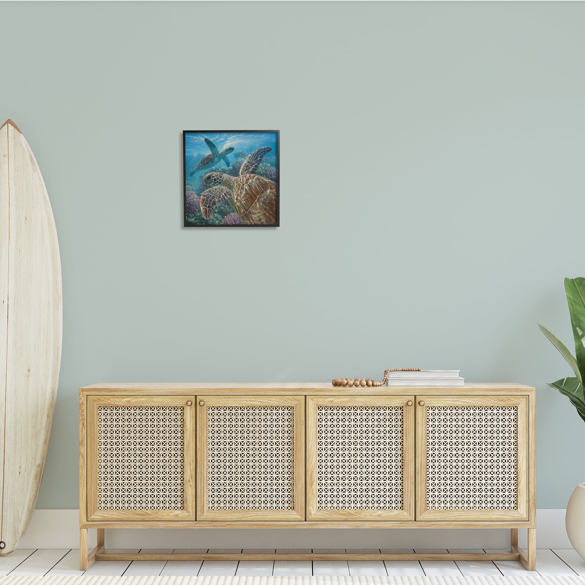 Stupell Industries Sea Turtle Pair Coral Reef Ocean Life Scene, 17 x 30, Design by Collin Bogle