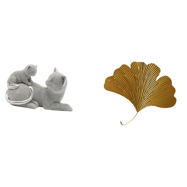 Figura de escritorio,Estatua de gato,linda estantería,escritorio,decoración del hogar,Esculturas de pared de hojas,Esculturas de pared de hierro forjado con hojas de ginkgo,Escultura de pared