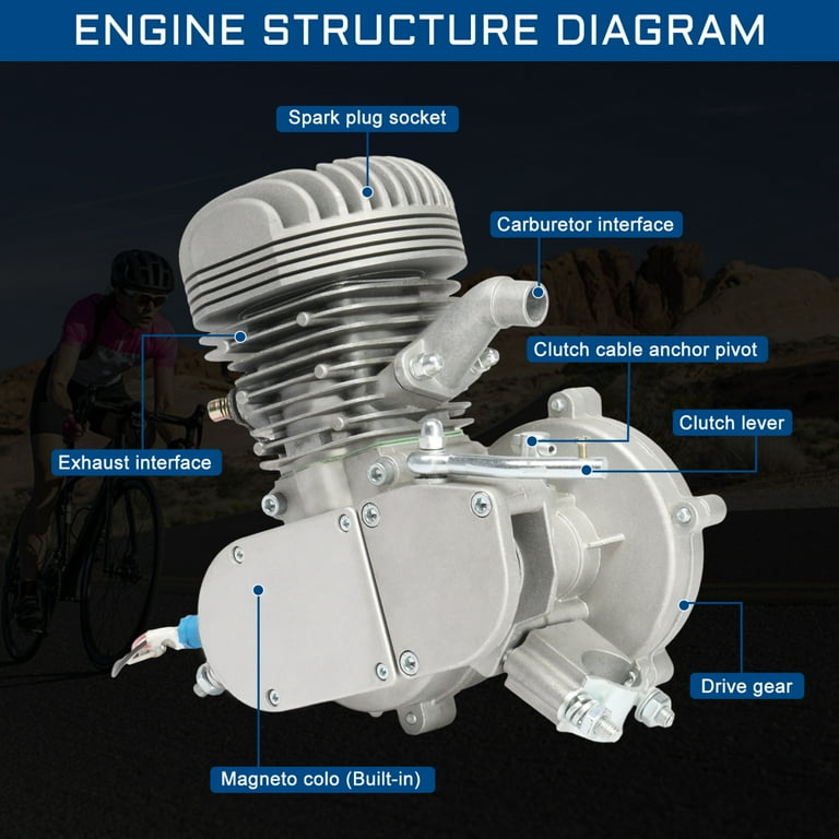 80cc Bicycle Engine Kit Modification Bicycle Kit Fit Petrol Gas Motor Kit Engine Set 2.20kW 6000r min Maximum Speed 38km h Including Meter Bicycle Modification Parts Walmart