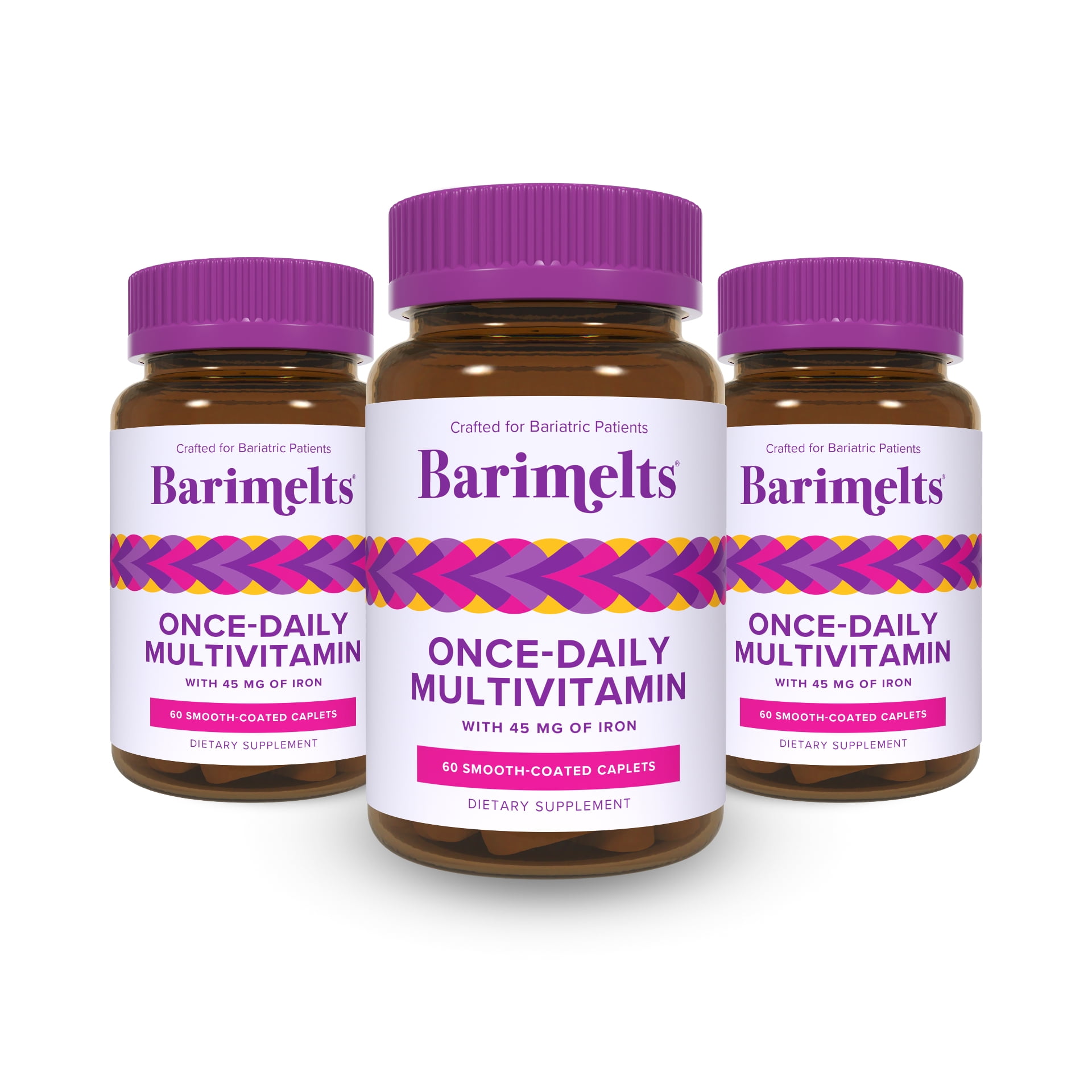 (3 pack) Barimelts Bariatric Vitamins, Once-Daily Bariatric Multivitamin with Iron and Magnesium, 60 caplets