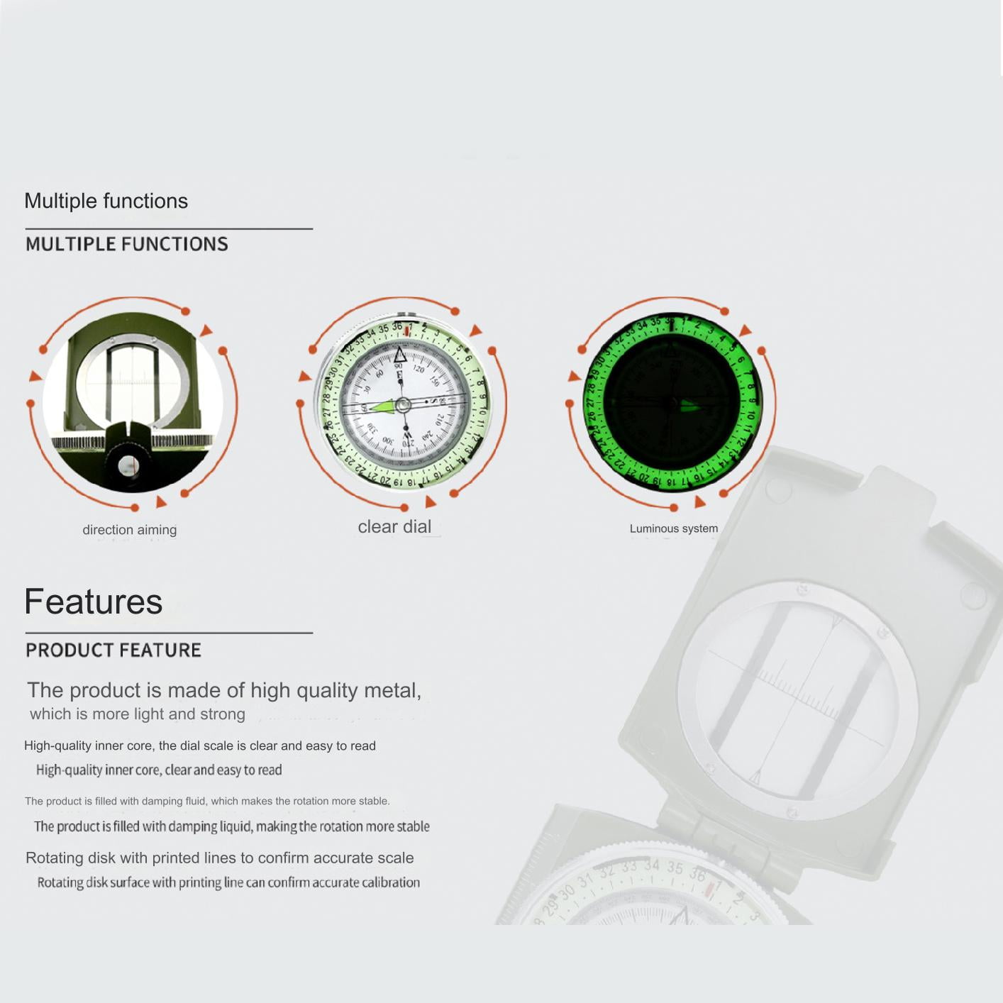 2 Pack,Army green,Camping Survival Compass Glow in The Dark Military Compass Survival Gearfor for Hiking, Camping,Backpacking, Outdoor Activities