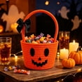 thumbnail image 5 of Halloween Candy Basket Pumpkin Woven 10.6x6.7x6.7in with Bow Handle Portable for Kids Trick or Treat Collection by OVFUIZ, 5 of 9
