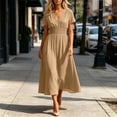 thumbnail image 2 of Nxznwn Women's Summer Short Sleeve Long Dresses Casual Wrap V-Neck Smocked Elastic Waist A-Line Flowy Party Dress, 2 of 9
