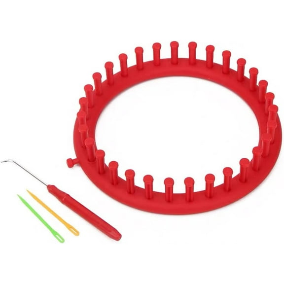 ABCISI Round Knitting Looms Set, 19 cm Diameter Green Plastic Weaving Looms Scarf Hats Making Tools, DIY Crocheting Handmade Craft Kit with a Crochet Hook and Needle for Knitting Lovers(Red)