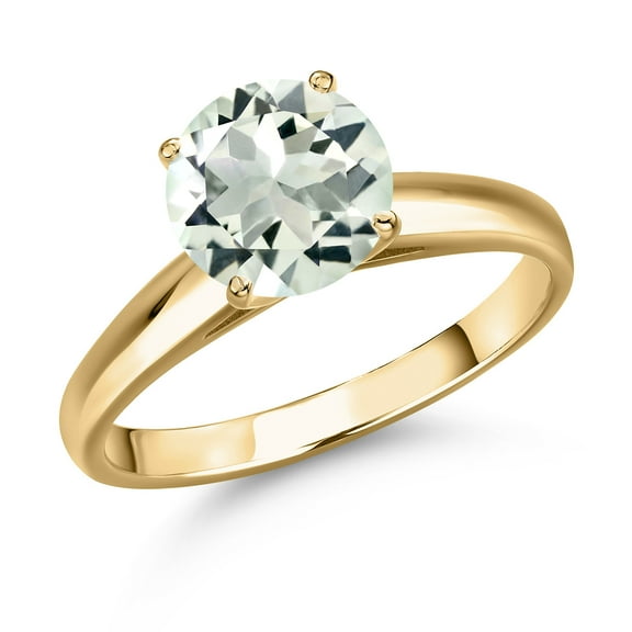 Gem Stone King 10K Yellow Gold Green Prasiolite Engagement Ring for Women | 1.85 Cttw | Round 8MM | Gemstone Birthstone | Size 6