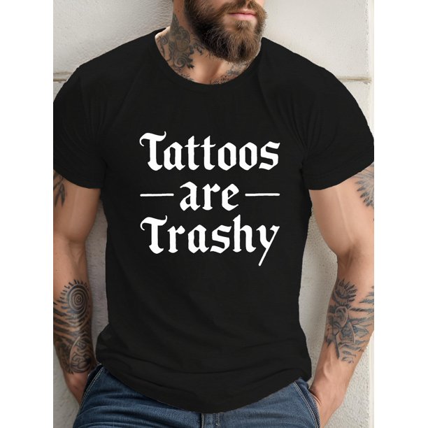 Big & Tall Men's Summer T-Shirt - 'Tattoos Are Trashy' Graphic, Casual Short Sleeve Tee, Breathable Polyester, Machine Washable, PLUS SIZE Tee For Adult, Men, Women, Teen, Teenager, Adolescent, Youth