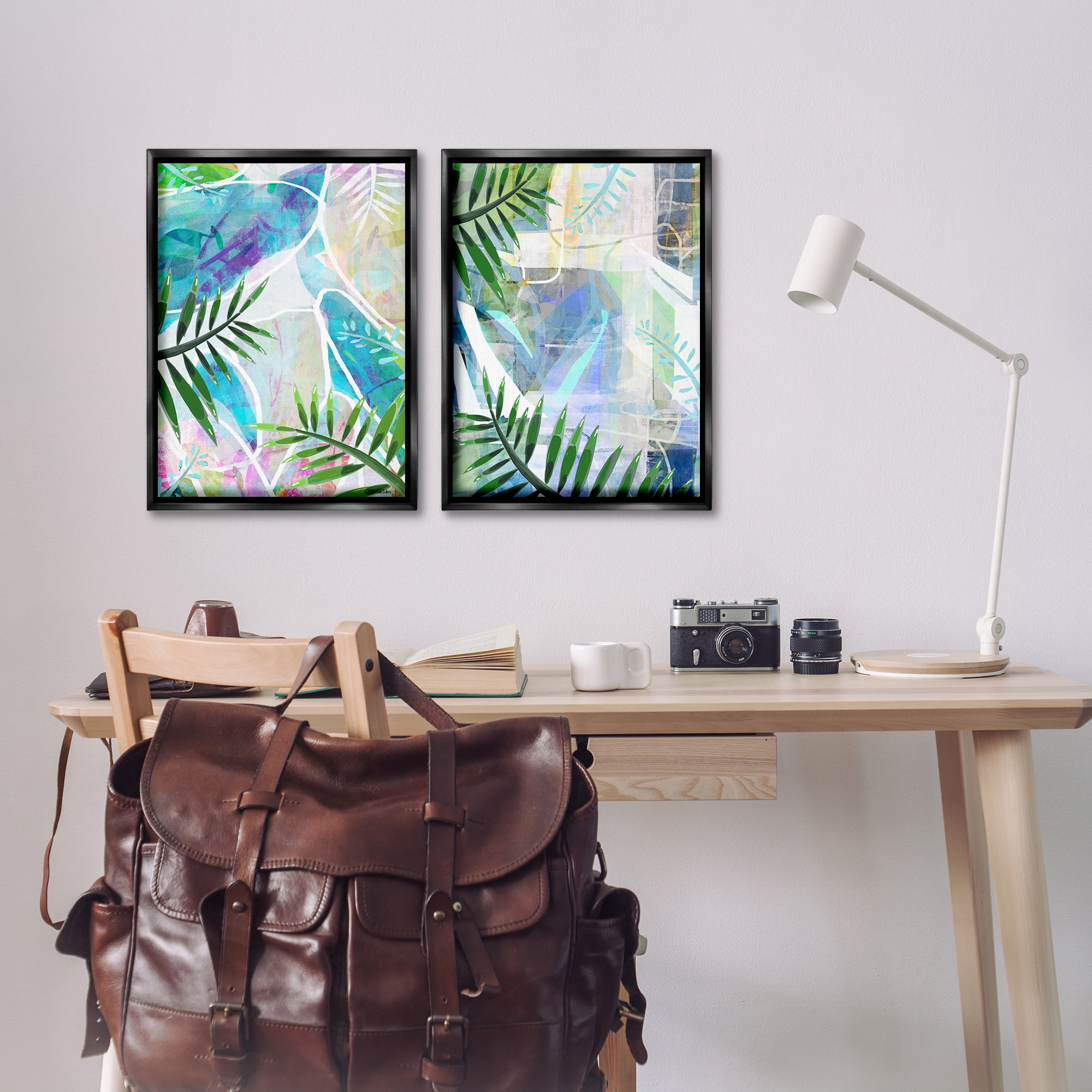 Stupell Industries Abstract Pastel Palm Shapes Plants & Flowers Painting Black Floater Framed Canvas Art Print Wall Art, 17 x 25, Set of 2