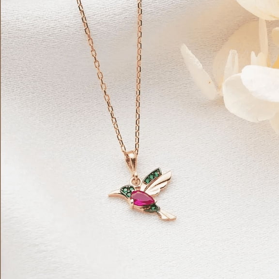 Colourful Bird Pendant Necklace - Hummingbird Jewerly - Anniversary Gift For Wife