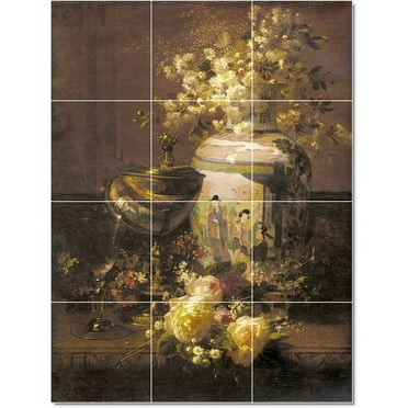 Ceramic Tile Mural-Jean Baptiste Robie Flowers Tile Mural Residential Remodeling Ideas 12.75" w x 17" h using (12) 4.25 x 4.25 ceramic tiles