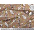 thumbnail image 2 of Soimoi Brown Japan Crepe Satin Fabric Lemon Slice & Soft Drink Beverages Print Sewing Fabric Yard 42 Inch Wide, 2 of 3