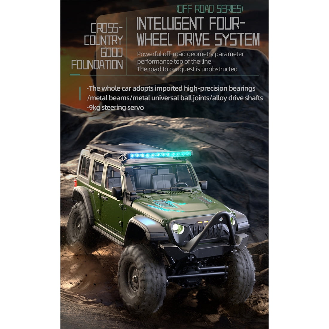 All-Terrain RC Rock Crawler Car, 1/16 Scale 2.4G Full-Proportional 4WD RC Climbing Car with LED Lights, Long Playtime, Collectible Gift for Adults (RTR Version)