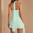 thumbnail image 4 of ClodeEU Women's Halter Choker Strapless Ruched Bodycon Mini Dress,Trendy Ruffle Hem Club Party Short Dress Green,Women's Plus XL, 4 of 6