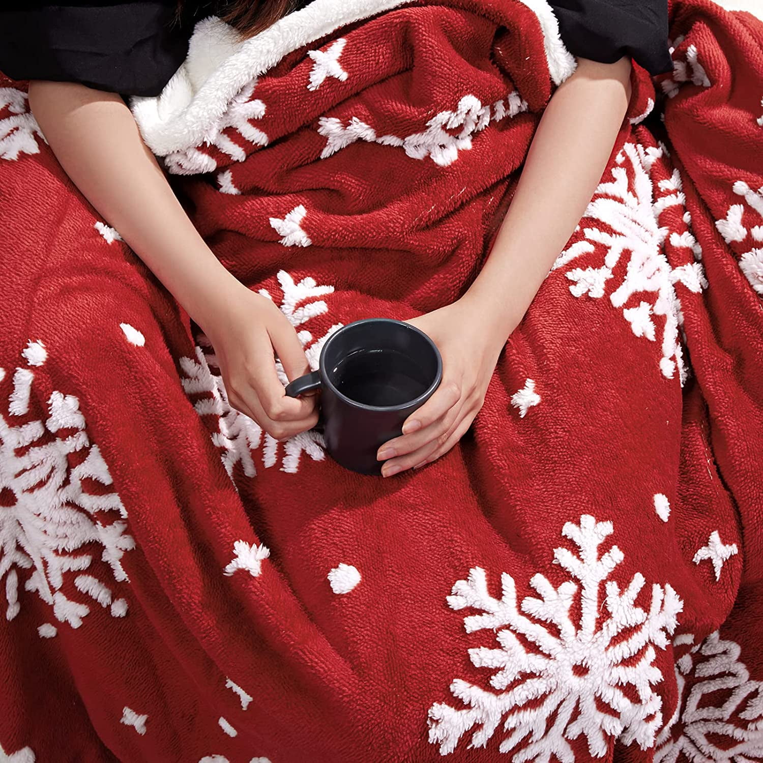 Christmas Throw Blanket Soft Warm Comfy Fuzzy Snuggle for Bed Couch Sofa 60 x80 Red White Snowflake