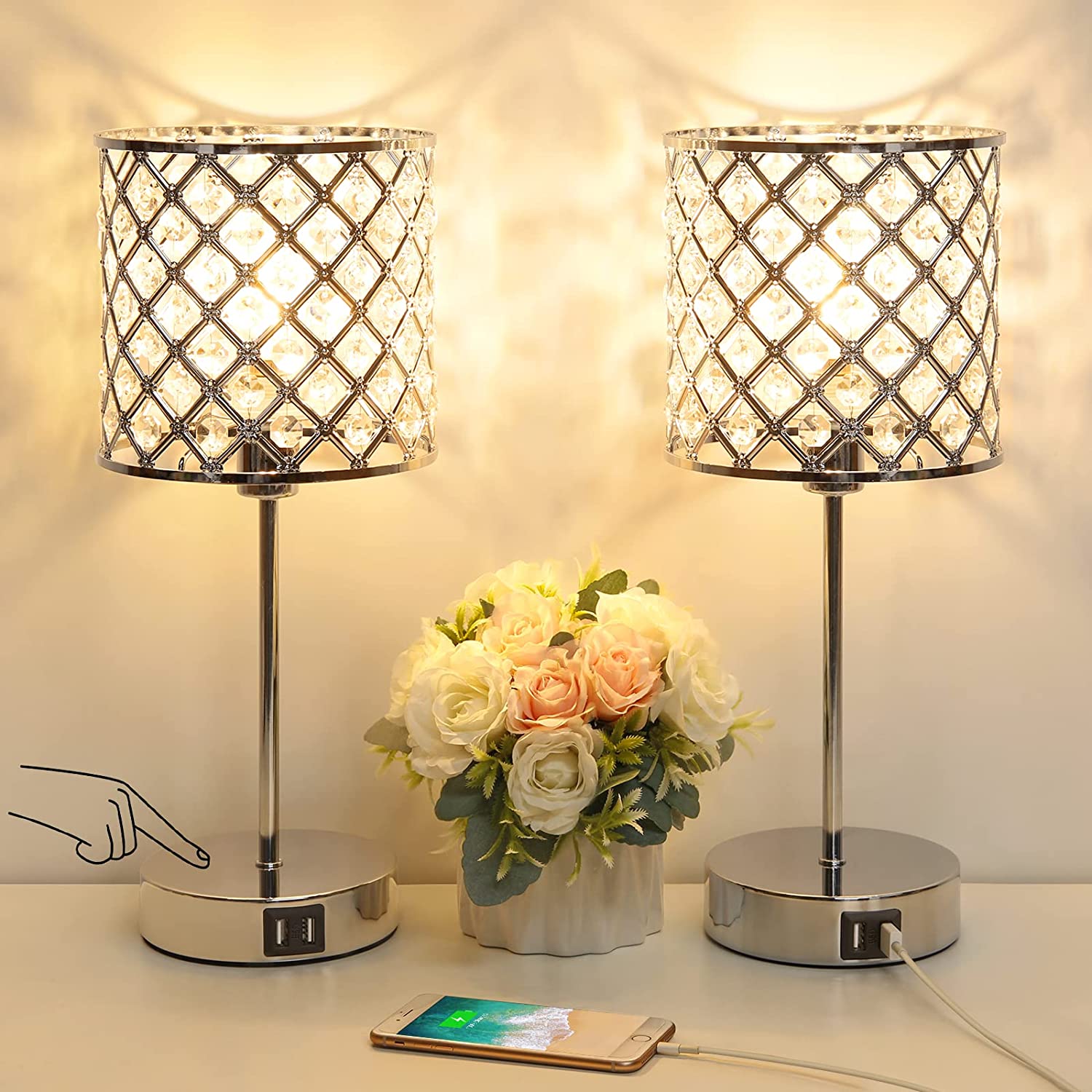 crystal bedside touch lamps