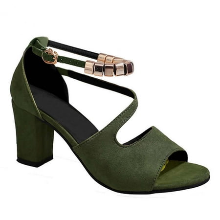 Zanvin Women s Sandals Shoes on Clearance  up to 30% off  New Buckle Strap Chunky Heel Sandals Women s High Heels Beaded Fish Mouth Women s Sandals  Green  39