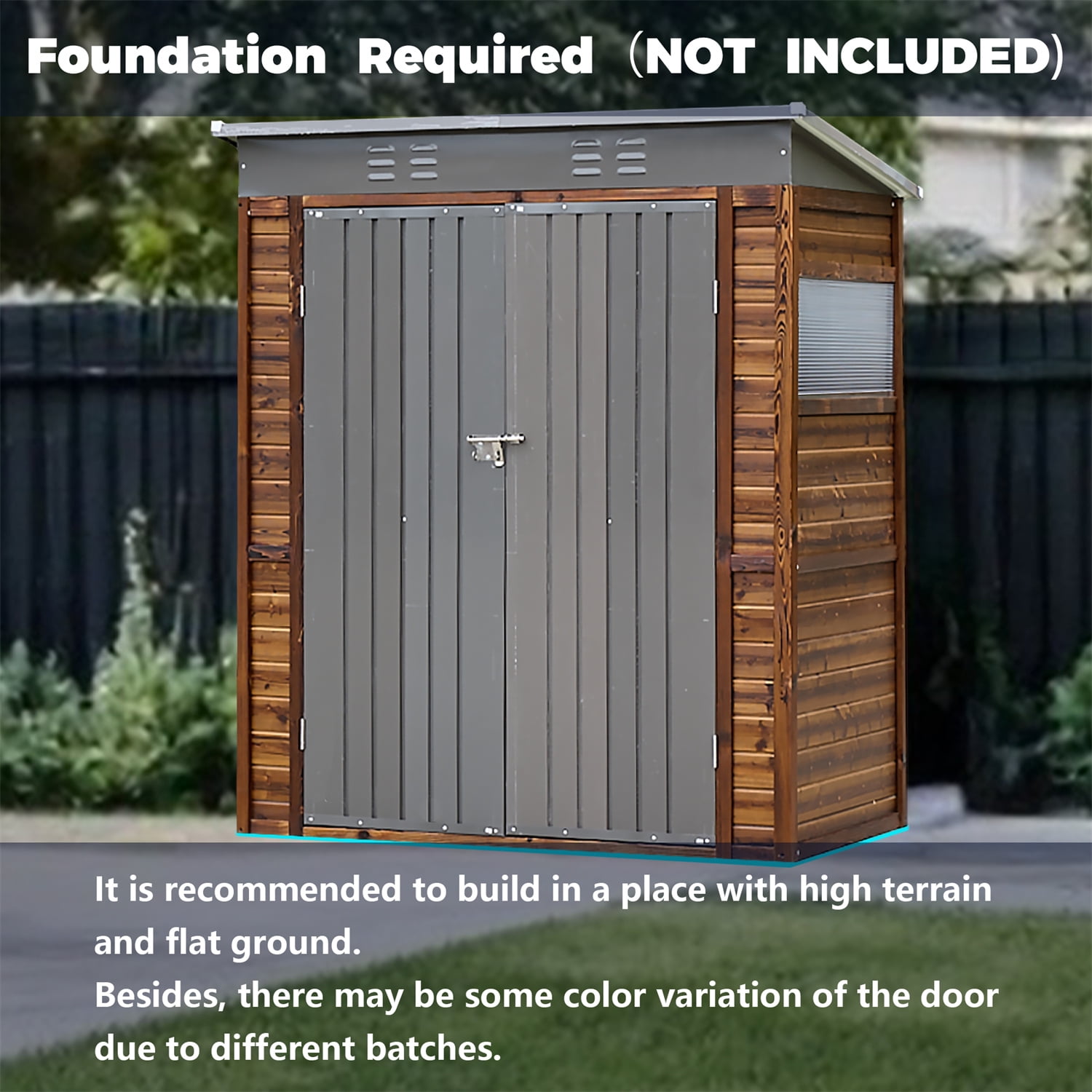HighSound 3x5 FT Outdoor Storage Shed with Lockable Sliding Doors, Wood Heavy-Duty Metal Tool Shed, Waterproof and Anti-Corrosion, Air Vents for Garden, Backyard, Patio, and Lawn