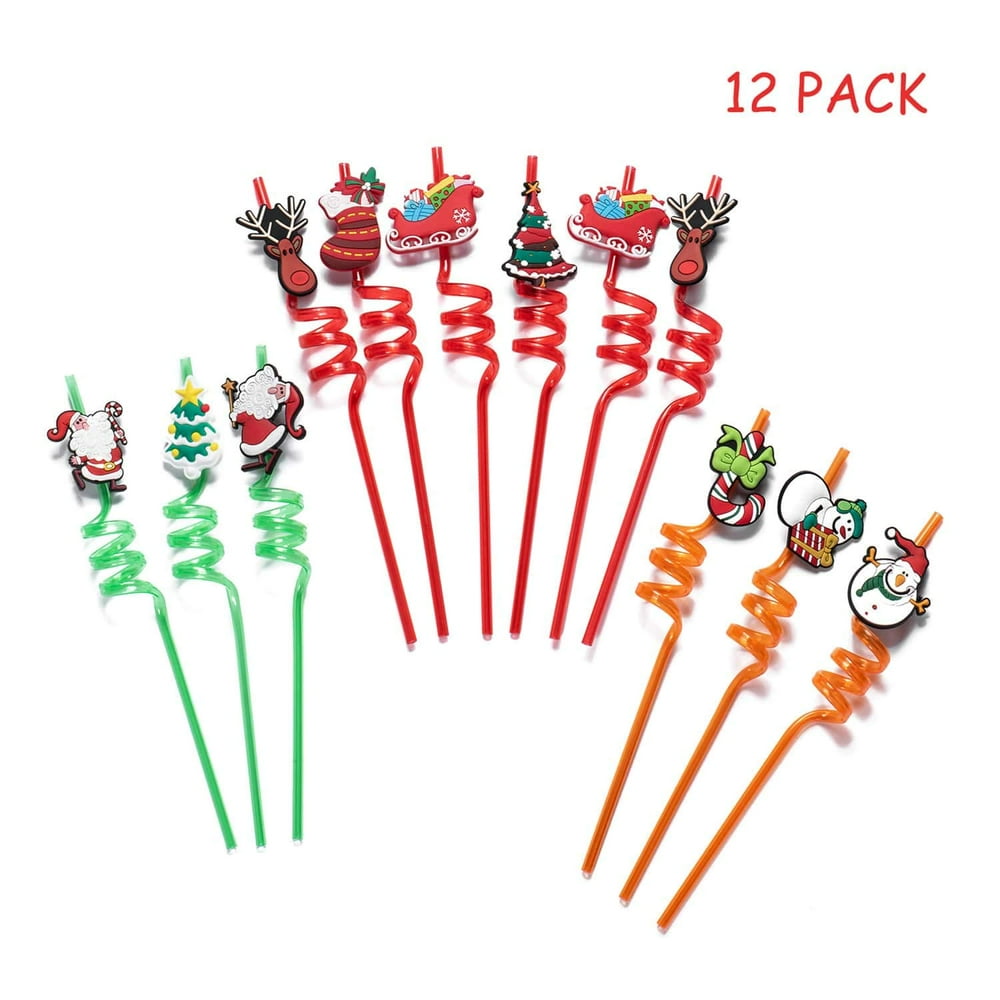 Plastic Christmas Straws Reusable, Plastic Drinking Straws for