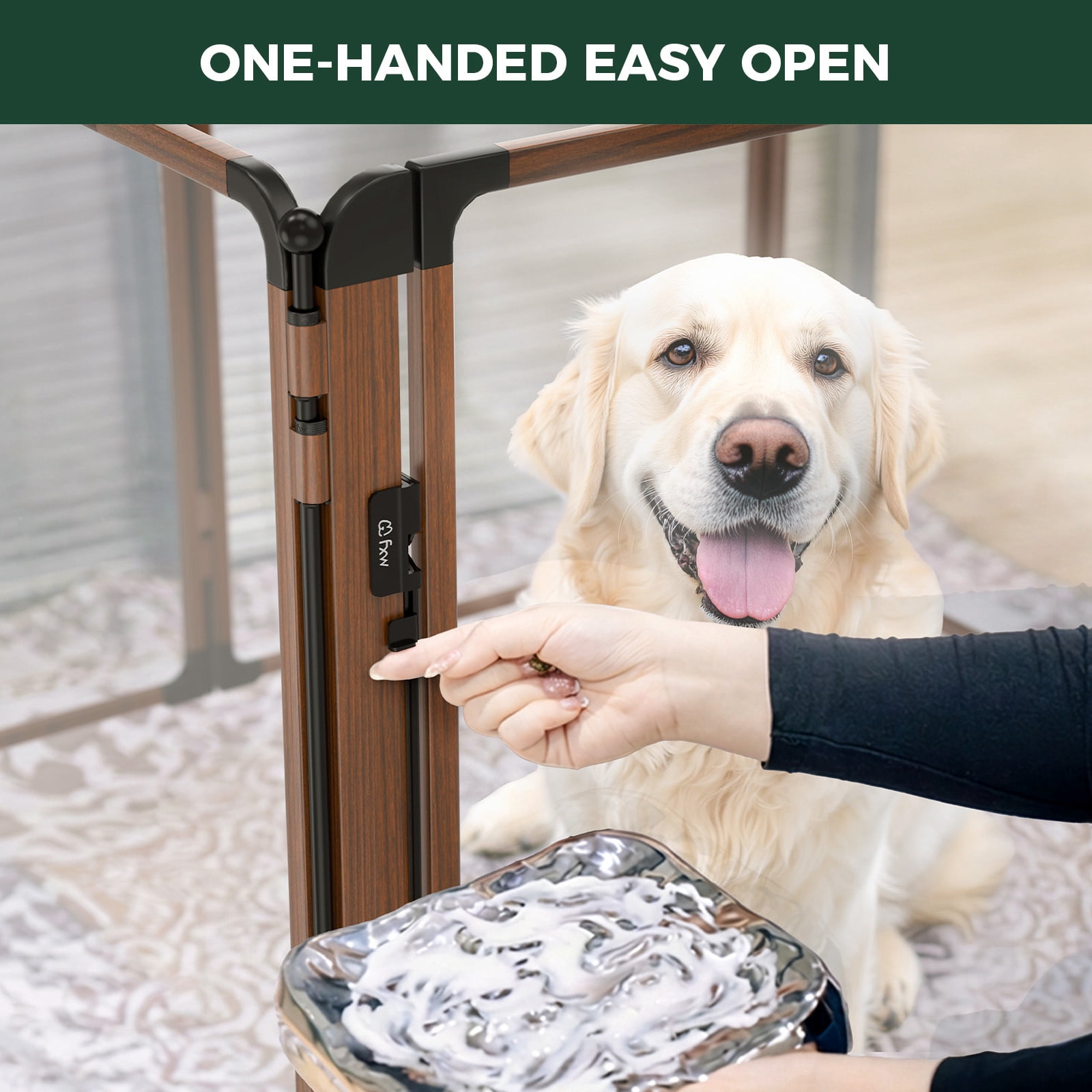 FXW AuraSpace Pro Metal & Acrylic Indoor Dog Playpen, All-Acrylic Clear Heavy-Duty Design, 40" Height 12 Panels for Medium and Large Dogs, Walnut│Patented