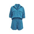 thumbnail image 4 of DHFJKG Linen 2 Piece Summer Outfits Women Shorts Set Long Sleeve Button Up Shirts And Shorts Solid Color Loose Fit Matching Sets Versatile Outfit, 4 of 4