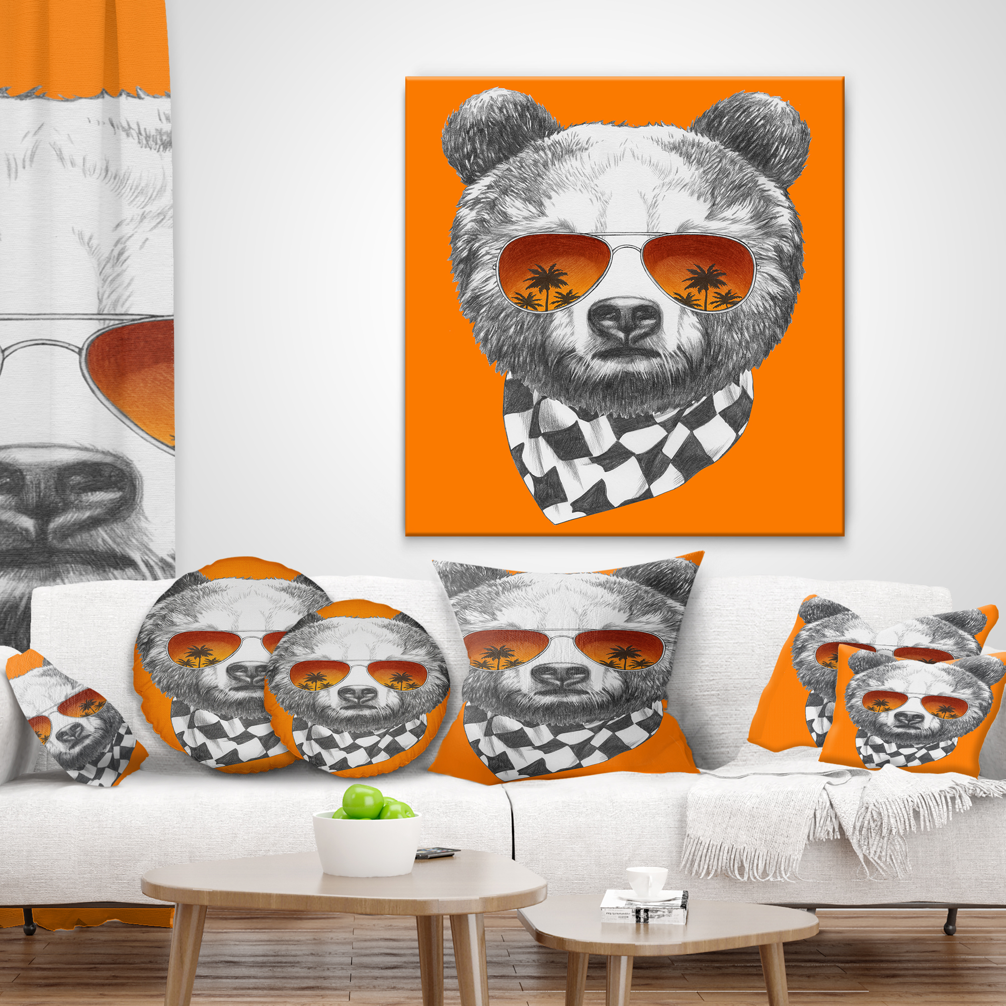 Designart Funny Bear with Sunglasses - Animal Throw Pillow - 12x20