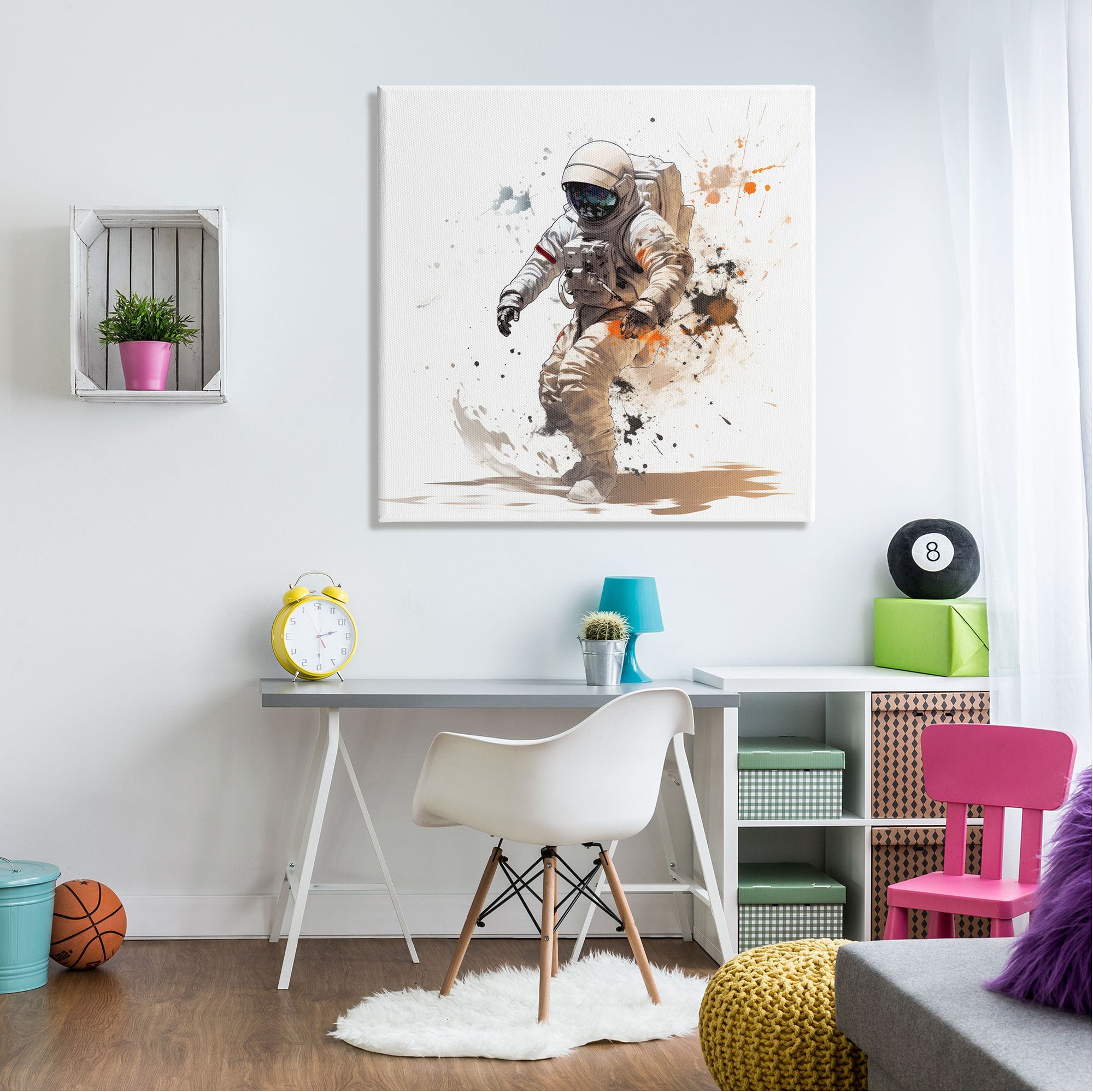 Stupell Industries Astronaut with Modern Splash Abstract Painting Gallery Wrapped Canvas Art Print Wall Art, 36 x 36