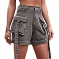 thumbnail image 1 of Pantalones Cortos de Sarga de Tiro Medio y Alto para Mujer, Elásticos, con Bolsillos, para Discotecas Gris L, 1 of 10