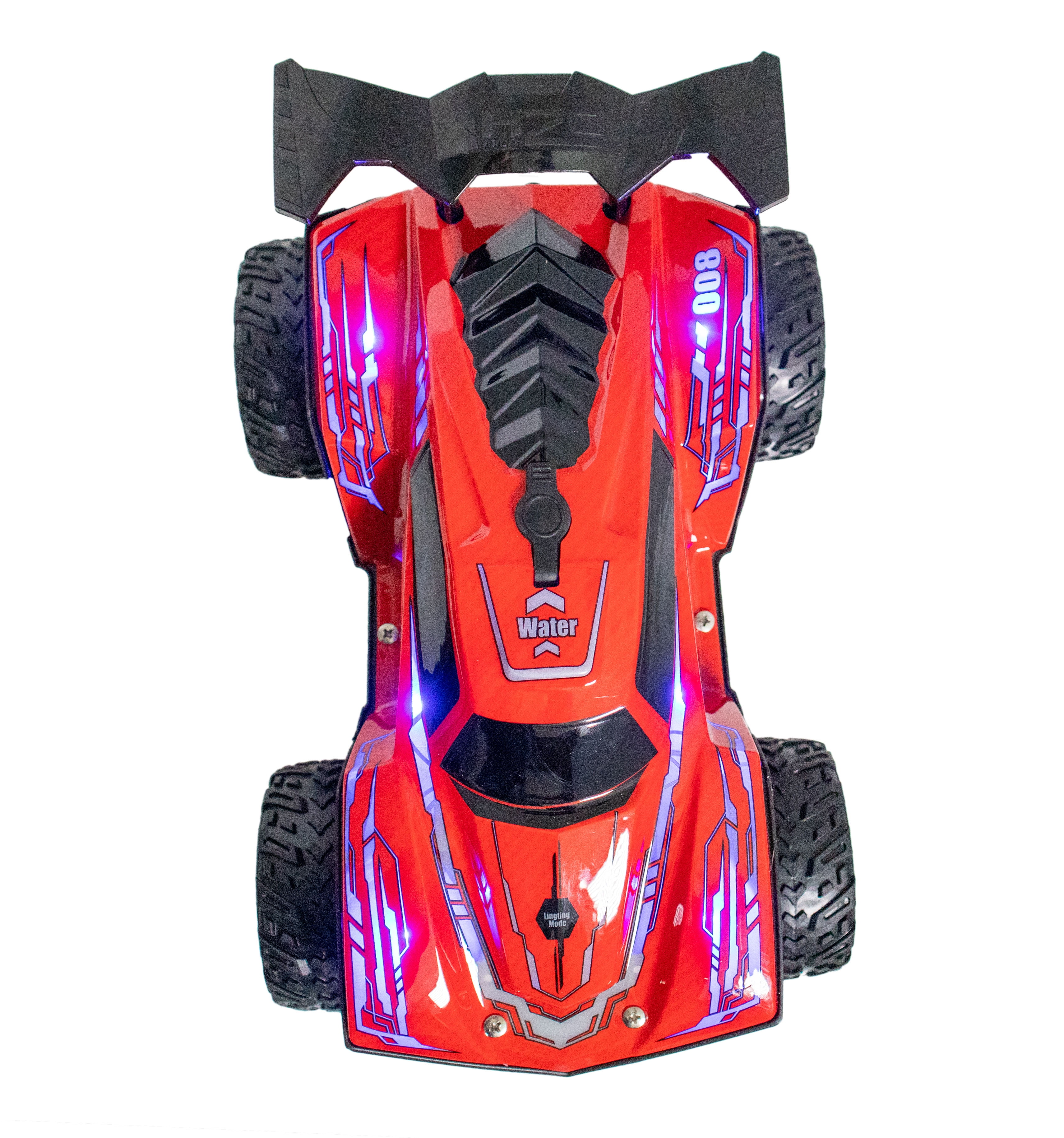 RC Remote Control Car w/ Steam Jet Exhaust LED Light Up - AWD 2.4GHZ Fast Truck - LED Decal Light Up Race Car Toy & Remote Fog Mist Car - RED