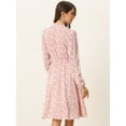 thumbnail image 4 of Unique Bargains Women's Tie Neck Chiffon Belted Vintage Floral Midi Dress M Pinks, 4 of 6
