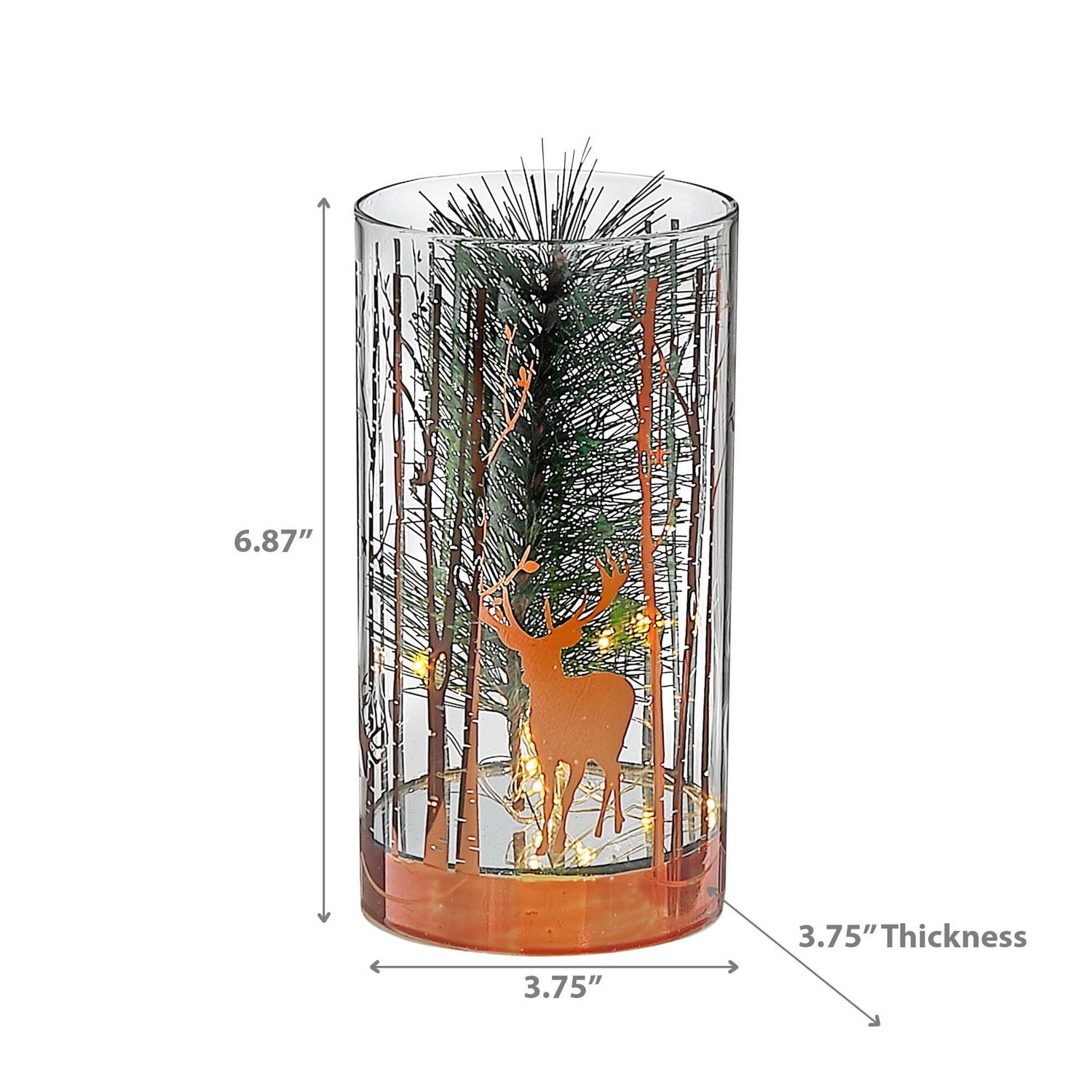 Support En Verre Cylindrique À Led, Arbre De Pin Rose Doré, Moyen