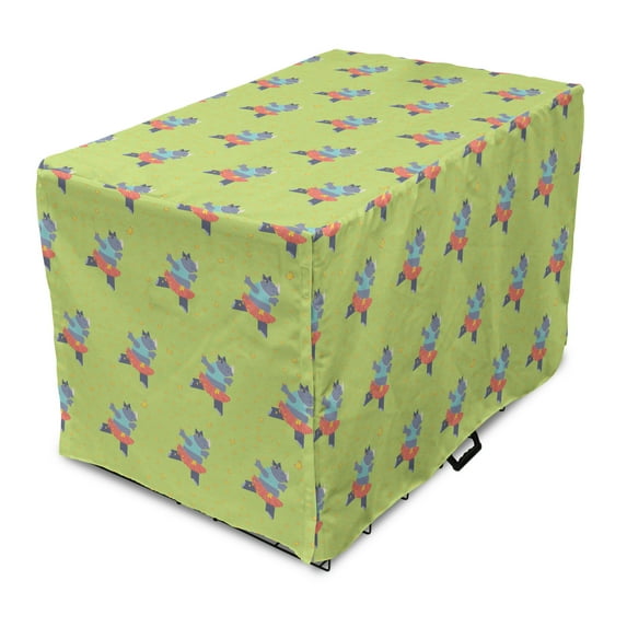 Cartoon Dog Crate Cover, Funny Animal Dancing in Tutu Ballerina Zoo Design, Easy to Use Pet Kennel Cover Small Dogs Puppies Kittens, 7 Sizes, Pale Green and Multicolor, by Ambesonne