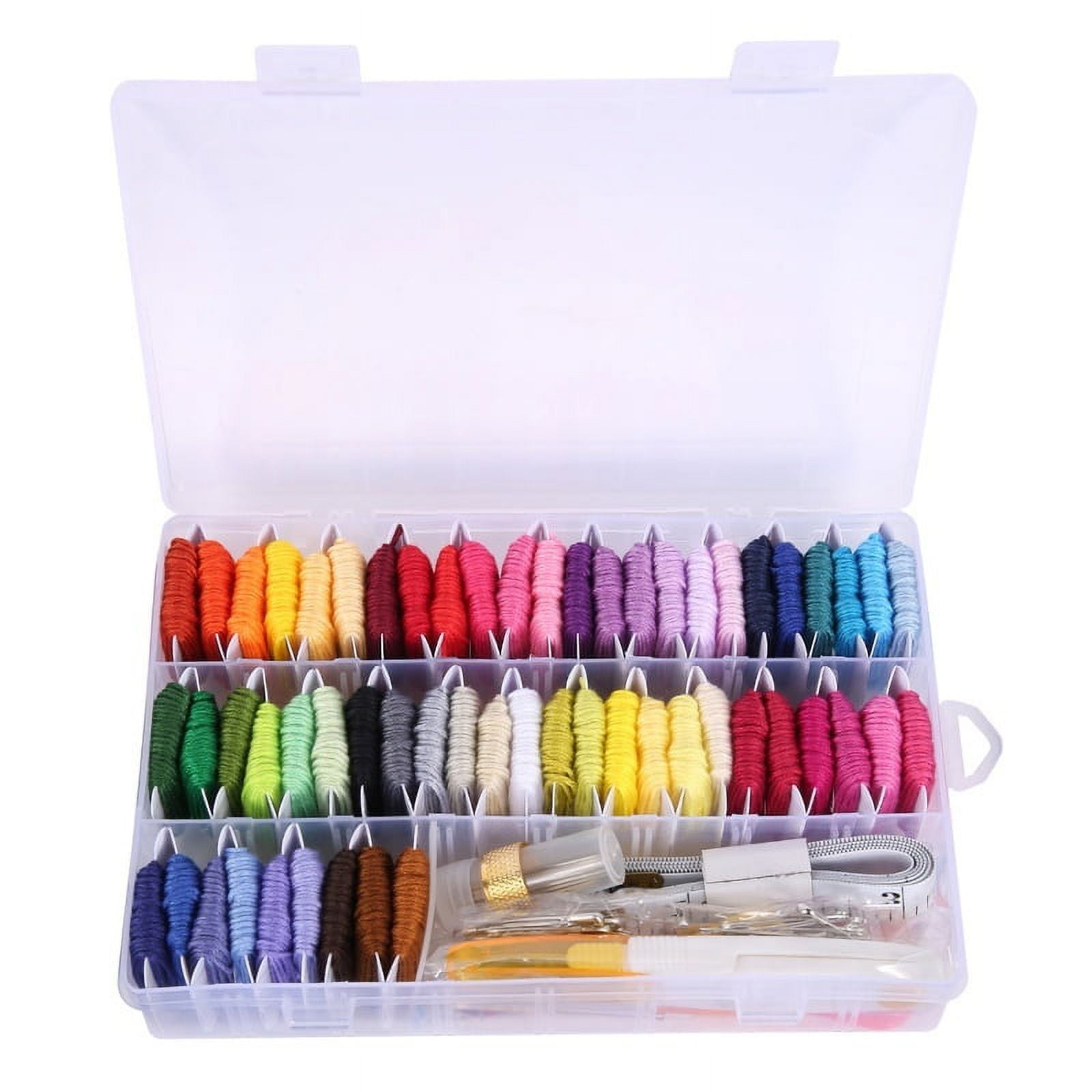 606Pcs Friendship Bracelet String Kit with Storage Box, 56 Colors  Embroidery Floss Thread, 500 Beads, 50 Cross Stitch Tools for Hand  Embroidery