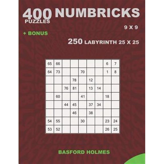Pre-Owned 400 Numbricks Puzzles 9 X 9 + Bonus 250 Labyrinth 25 X 25: Sudoku with Easy, Medium, Hard, Very Hard Levels Puzzles and a Labyrinth Very Hard Levels