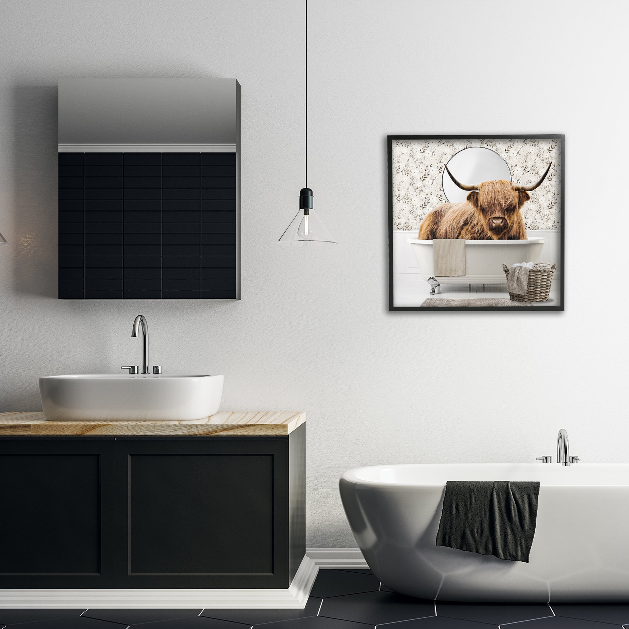 Stupell Industries Cottage Cattle Bath Time Black Framed Giclee Art, design by CAD Designs