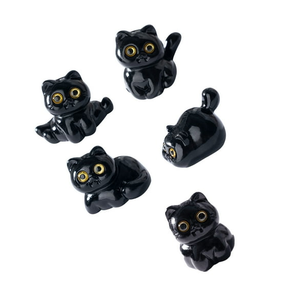 5Pcs Compact Resins Kitten Sculpture Black Cats Miniature Figurine Dashboard Ornaments For Office Desk Decoration
