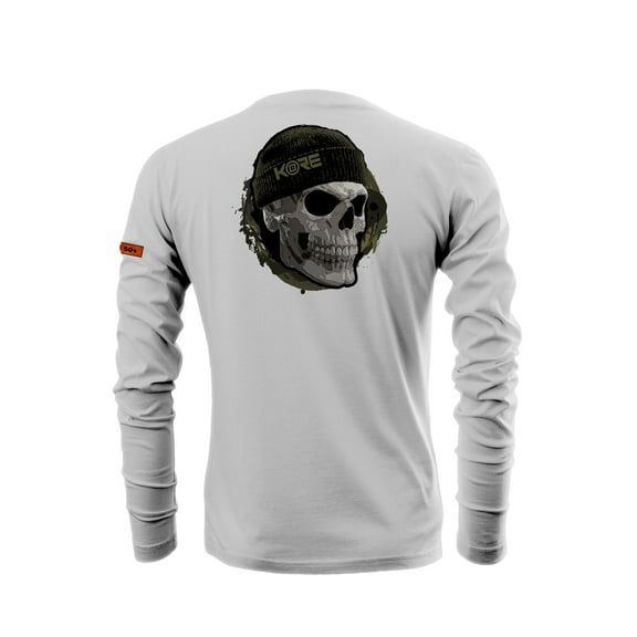 Kore Men&rsquo;s Dry and Cool Sunblocker Workwear Long Sleeve Shirt &ndash; Camo Wings and Skull (Gray