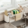 thumbnail image 7 of PPgejGEK Sponge Kitchen Sink Caddy with Auto Draining Tray, Organizer for Brush Soap, 31x11x9cm/12.2x4.33x3.54in, Gray/Beige, Keeps Counter Dry, No Assembly, Towel Rod Included, 7 of 7