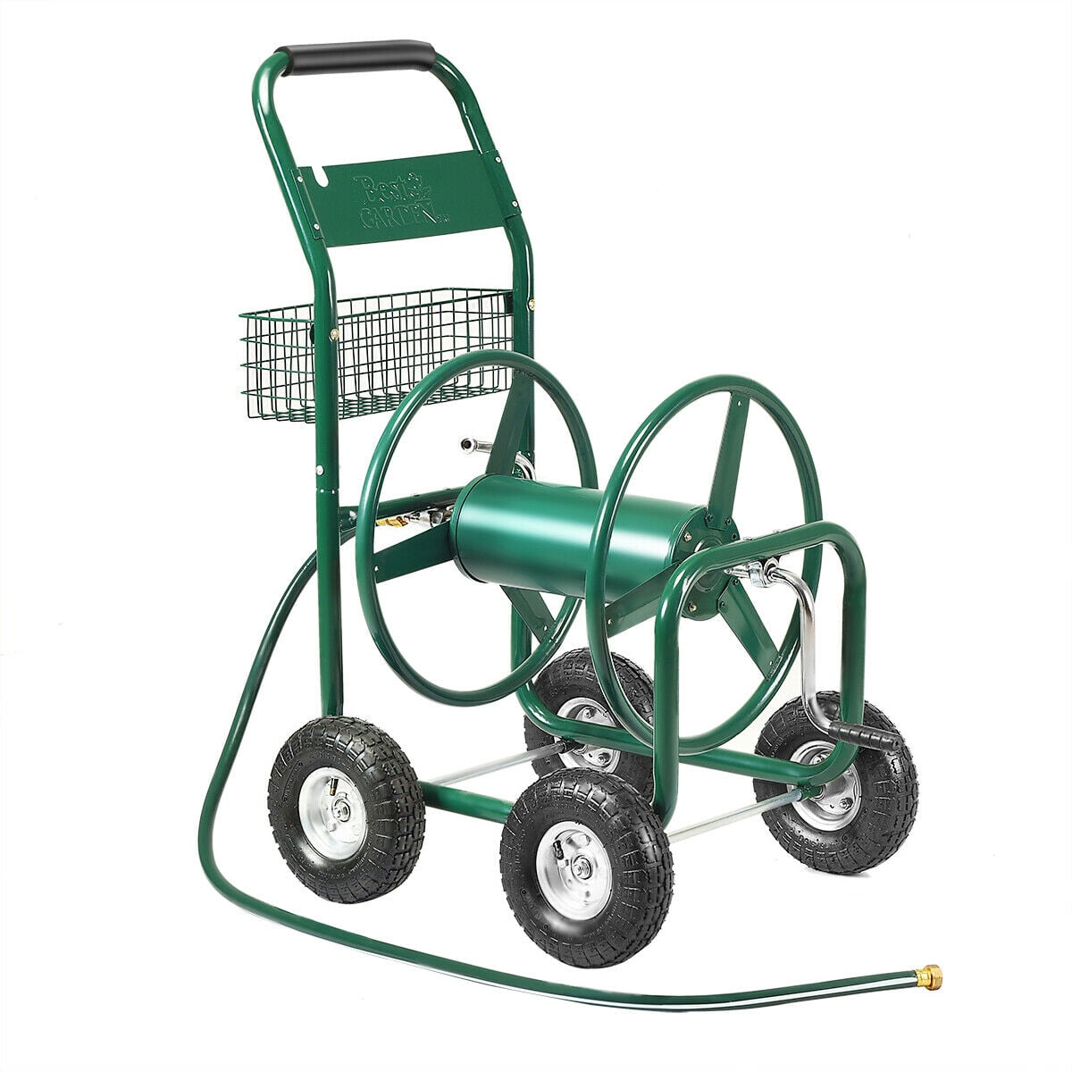Best Outdoor Garden Hose Reel Cart New Garden Hose Reel Cart 4 Wheel with Basket Lawn Watering Outdoor Heavy Duty Yard Water Planting Holds Up to 300FT Tubular Steel with Green Powder Coated 