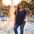thumbnail image 3 of Agnes Orinda Women's Plus Size Chiffon Blouse Double-Layered Shirt Round Neck Ruffle Short Sleeves Casual Work Tops 4X Navy Blue, 3 of 7