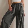 thumbnail image 5 of Brglopf Womens Baggy Wide Leg Pants Cotton Linen Elastic Waisted Loose Palazzo Harem Pants Beach Lounge Trousers with Pockets, 5 of 9