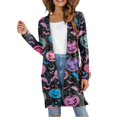 thumbnail image 6 of WTOBBY Women's Halloween Print Mid-Length Cardigan Jacket Casual Fashion Comfortable Open Front Long Sleeve Cover Up With Pockets Fall Outerwear,Dark Blue 2XL, 6 of 7