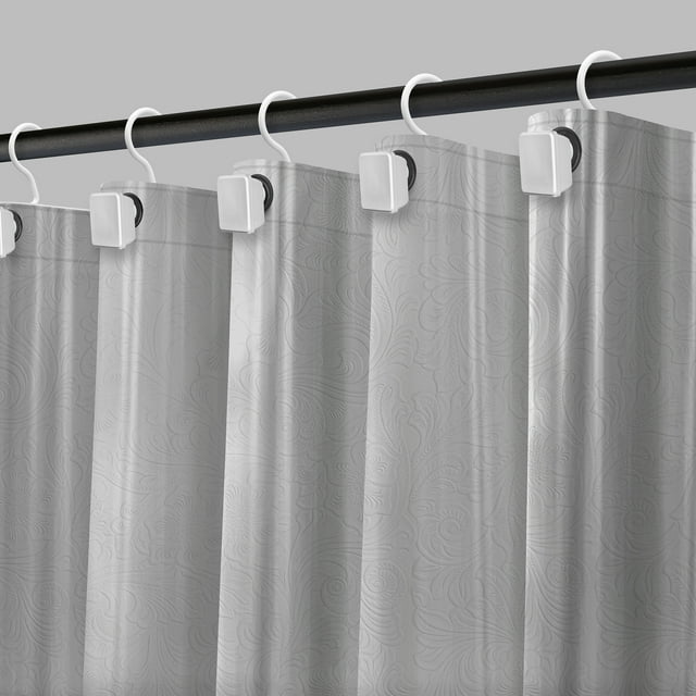 Cortina de baño Moorefield Flowers 183x183 cm con ojales negros, dobladillo magnetico y tacto suave, Transparente