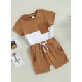 thumbnail image 3 of Faithtur 2Pcs Toddler Boy Summer Outfits, Short Sleeve Contrast Color T-Shirt + Pocket Shorts Set, 3 of 8