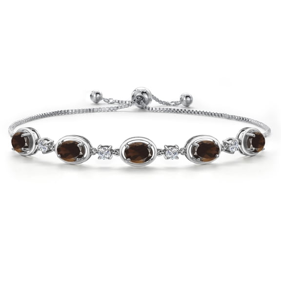 Gem Stone King 3.75 Cttw Brown Smoky Quartz Bracelet for Women | 925 Sterling Silver | Gemstone Birthstone | Oval 7X5MM | Adjustable Bolo Bracelet for Women | Easy-On Easy-Off