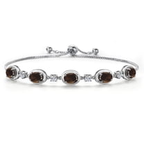 Gem Stone King 3.75 Cttw Brown Smoky Quartz Bracelet for Women | 925 Sterling Silver | Gemstone Birthstone | Oval 7X5MM | Adjustable Bolo Bracelet for Women | Easy-On Easy-Off